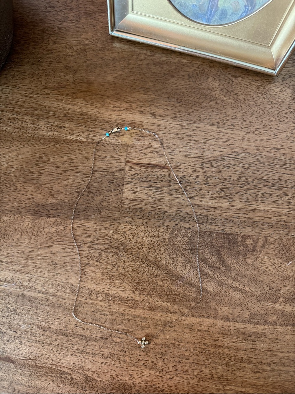 Dainty Gold Chain Necklace with Gold Cluster Pendant and Turquoise Accents